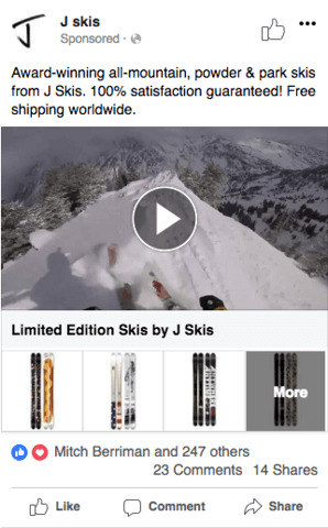 J Skis Facebook Collection Ad showing limited edition skis